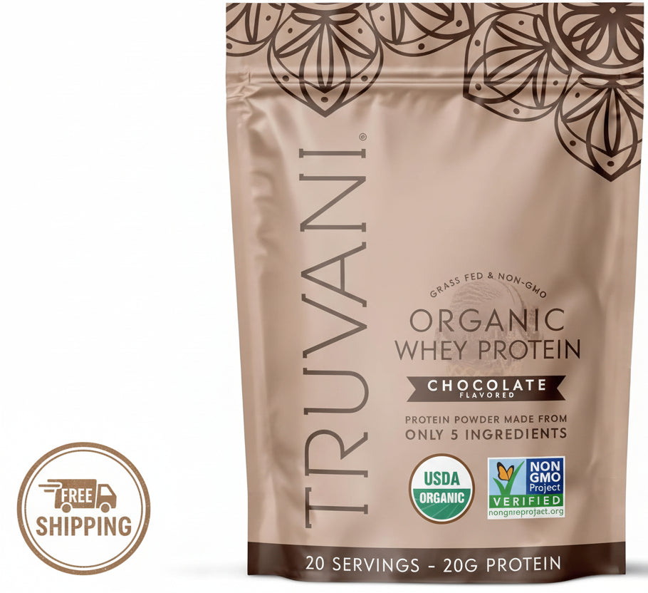 Truvani Organic Whey Protein Powder, Chocolate 2-Pack – 40 Servings Total, 20g Grass Fed Whey Protein per Serving, USDA Organic, Gluten-Free, Non-GMO