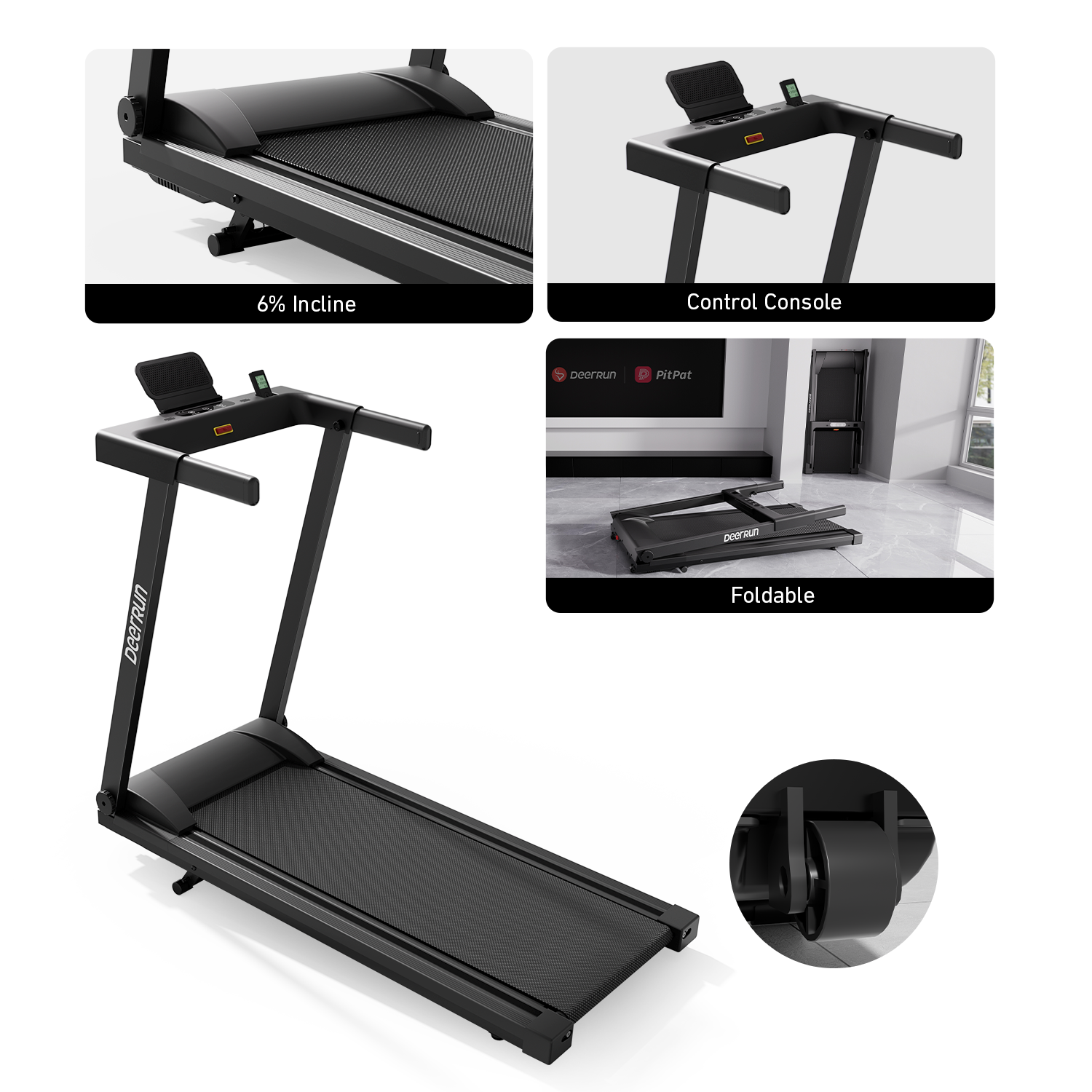 DeerRun All-New 2026 A1 Pro Move+ Smart Foldable Treadmill with 6% Incline & NFC | 350 lbs, 10 mph, Black